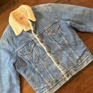 Vintage Levi's Denim Jean Jacket Mens 42 Blue Sherpa Lined Trucker 80s 90s